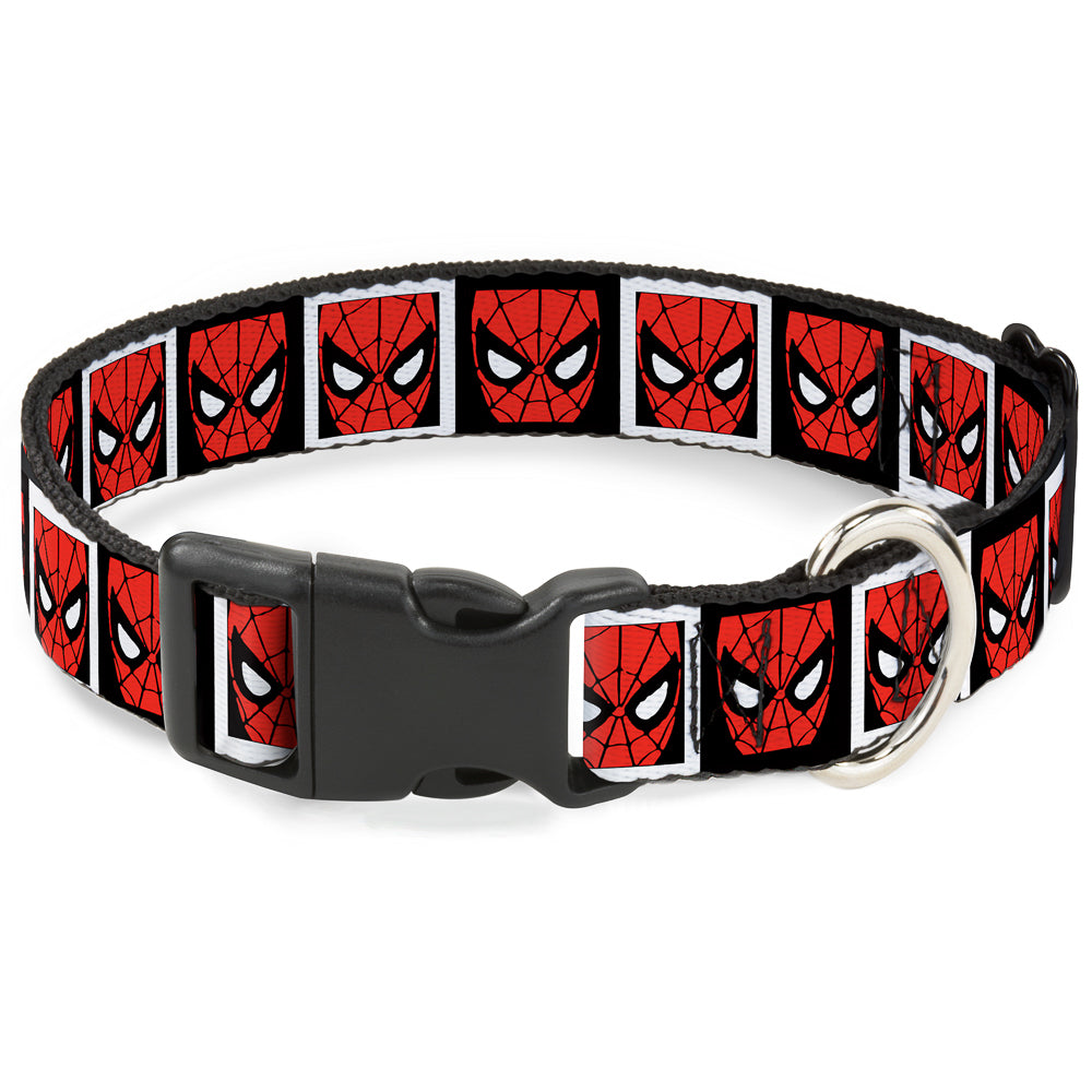 Plastic Clip Collar - Spider-Man Face Black/White Blocks