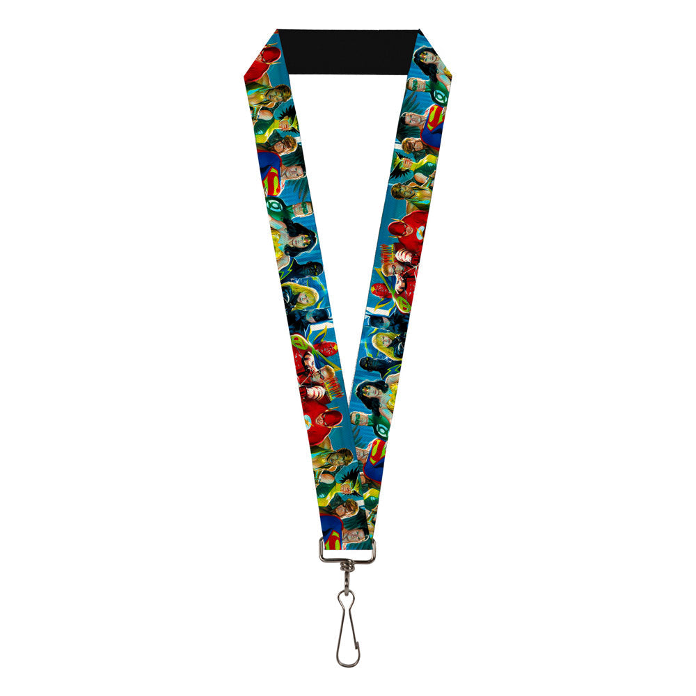 Lanyard - 1.0" - The Justice League 12-Superhero Group Pose Blues