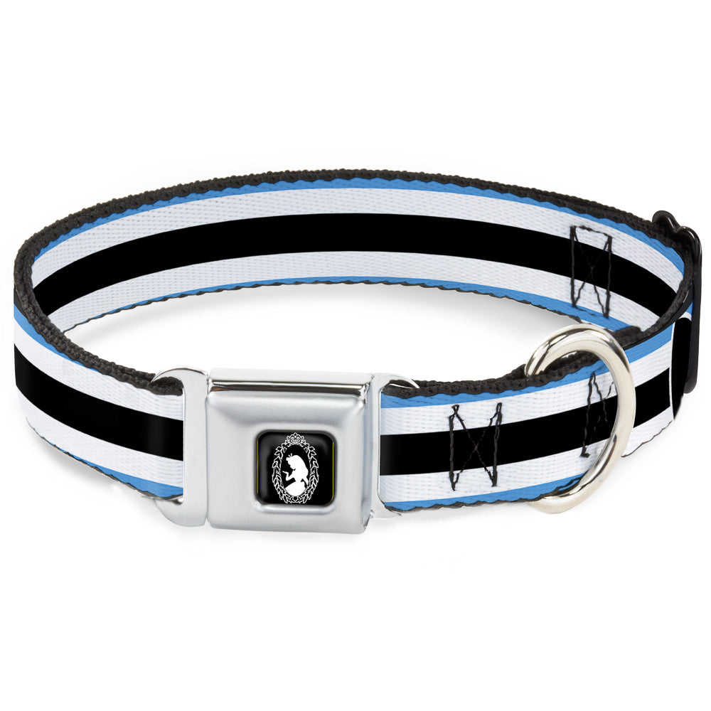 Alice Silhouette Cameo Pose Black White Seatbelt Buckle Collar - Alice in Wonderland Stripe/Bow Silhouette Blue/Black/White