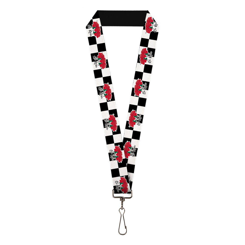 Lanyard - 1.0" - Loteria LA ROSA Rose Checker Black White