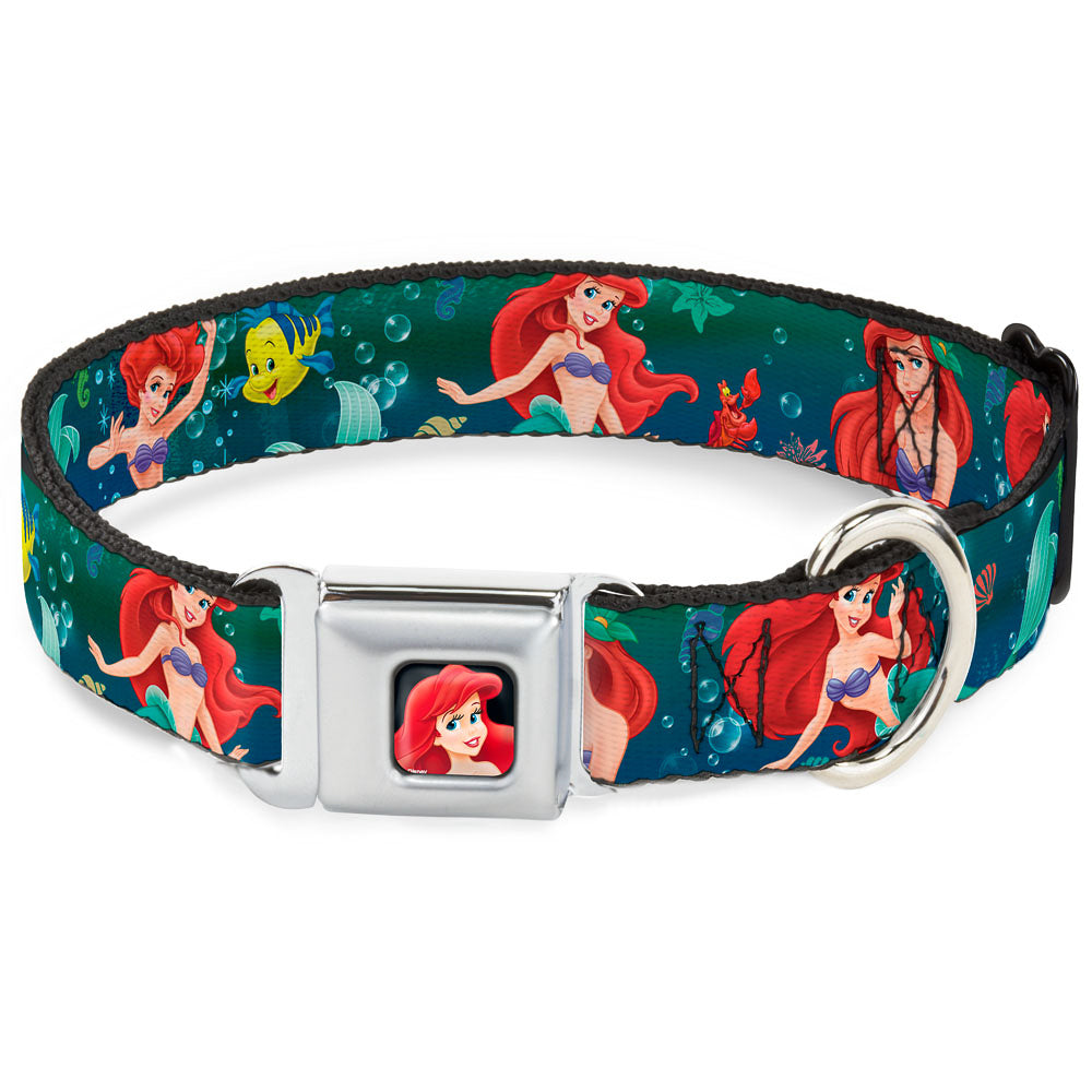 Ariel CLOSE-UP Full Color Seatbelt Buckle Collar - Ariel Poses w/Flounder Green/Blue Fade