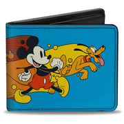 Bi-Fold Wallet - Mickey Mouse and Pluto Action Wave Pose Blue Red Orange Yellow