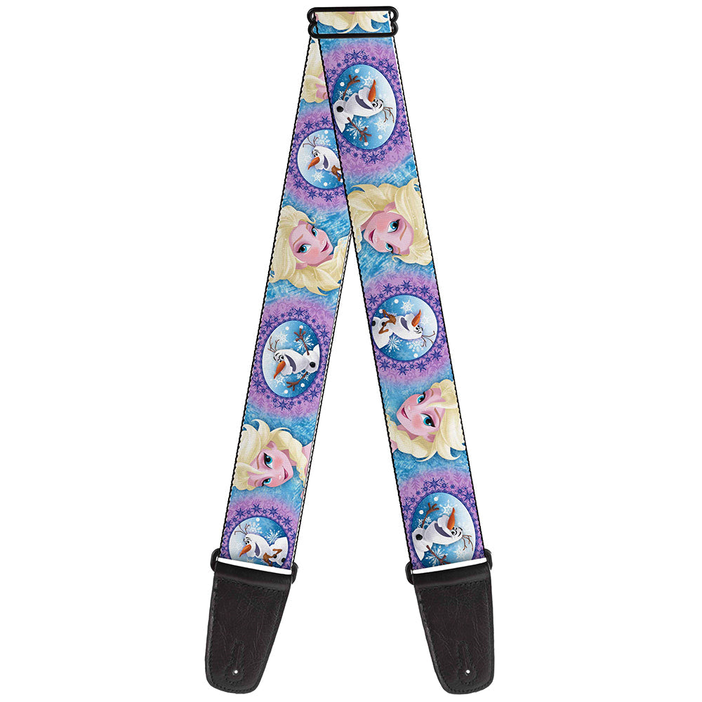 Guitar Strap - Frozen Elsa Poses Olaf Pose Cameos Blues Purples