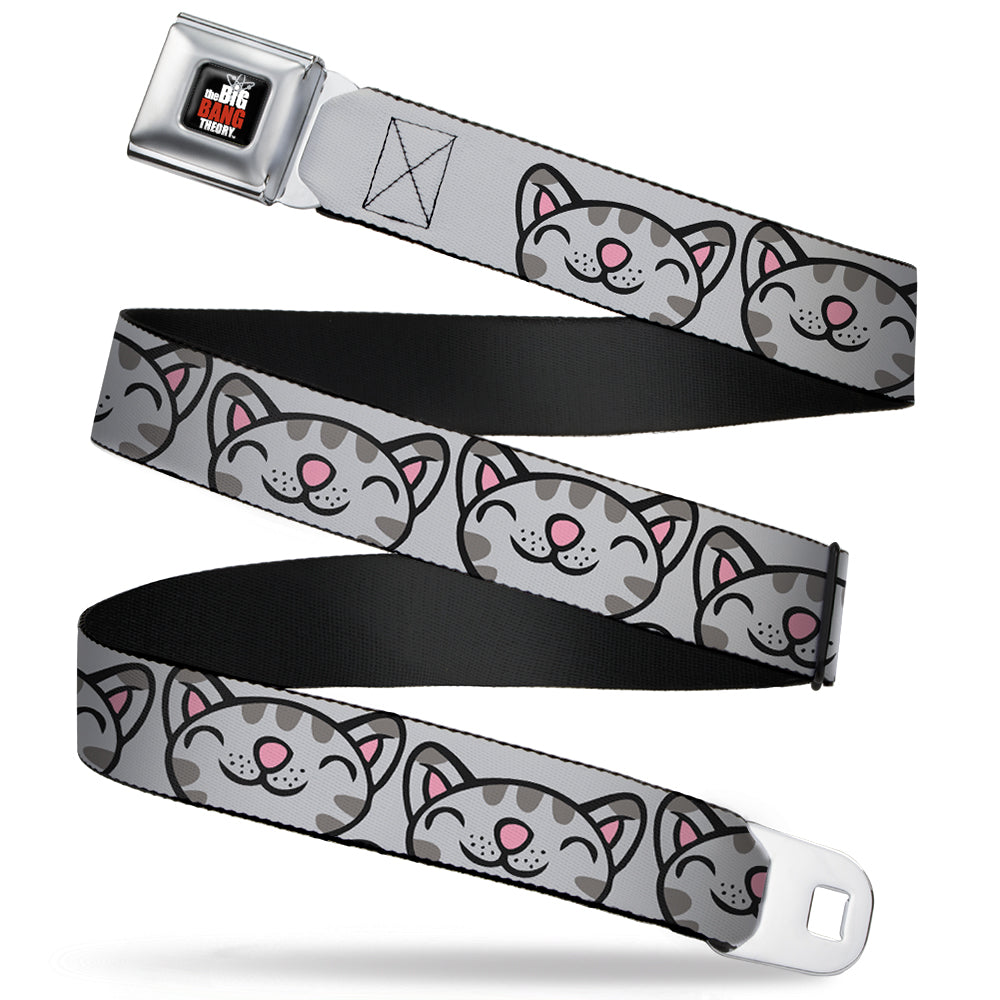 THE BIG BANG THEORY Full Color Black White Red Seatbelt Belt - Soft Kitty Face CLOSE-UP Gray Webbing