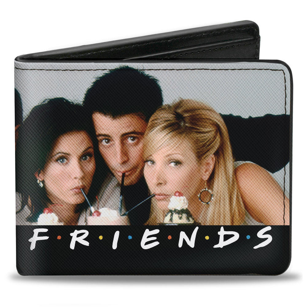 Bi-Fold Wallet - FRIENDS 6-Character Milk Shake Pose Vivid Black White Multi Color