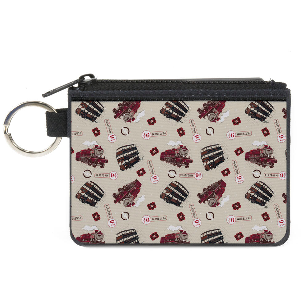 Canvas Zipper Wallet - MINI X-SMALL - Harry Potter Hogwarts Express Knight Bus Collage Beige Reds