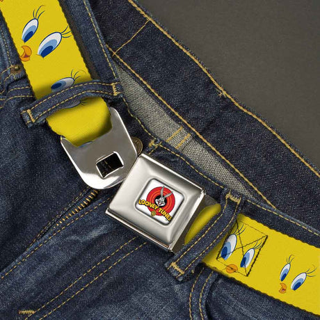 Looney Tunes Logo Full Color White Seatbelt Belt - Tweety Bird Expressions2 Webbing