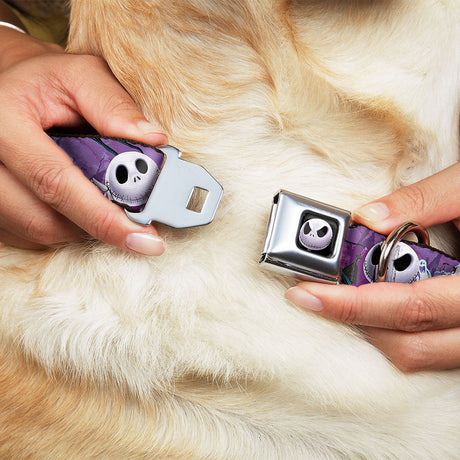 Jack Expression6 Full Color Seatbelt Buckle Collar - Jack Expressions/Ghosts in Cemetery Purples/Grays/White