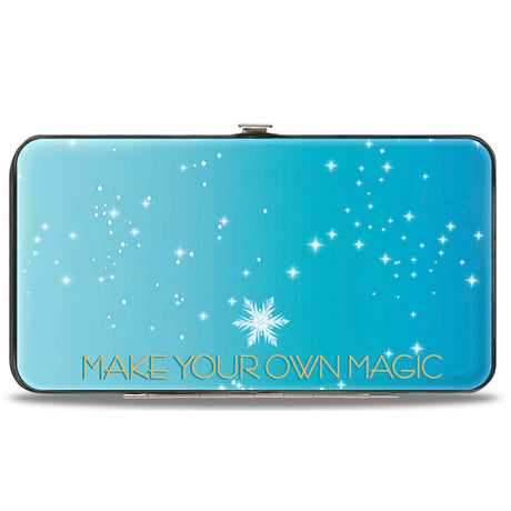 Hinged Wallet - Frozen Elsa Letting It Go Transformation Blocks + MAKE YOUR OWN MAGIC Stars Aqua White Gold