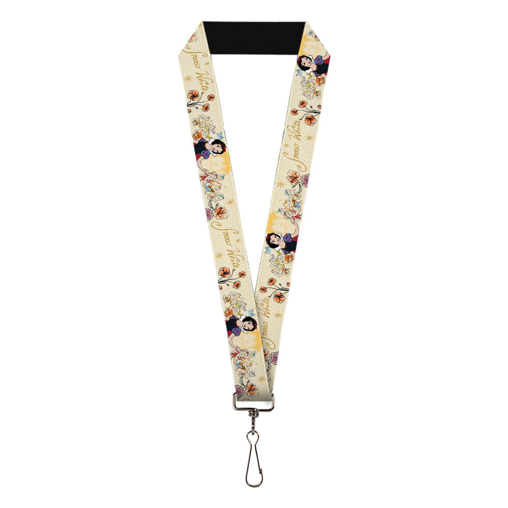 Lanyard - 1.0" - Snow White and the Seven Dwarfs with Script and Flowers Yellows