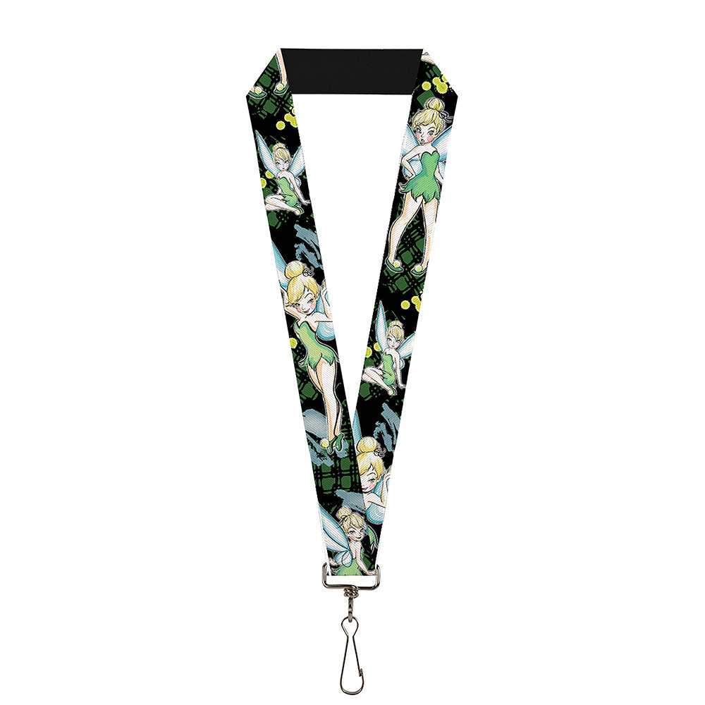 Lanyard - 1.0" - Tinker Bell 4-Poses Paint Splatter Black Greens