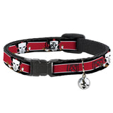 Cat Collar Breakaway with Bell - Casey Jones Baseball & Hockey Stick CLOSE-UP Stripe Black White Red