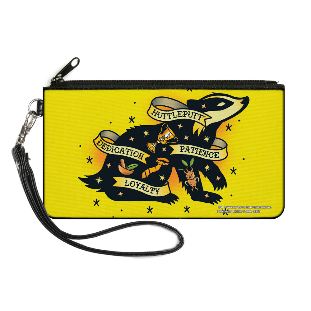 Canvas Zipper Wallet - SMALL - Harry Potter HUFFLEPUFF Badger PATIENCE DEDICATION LOYALTY Tattoo Yellow