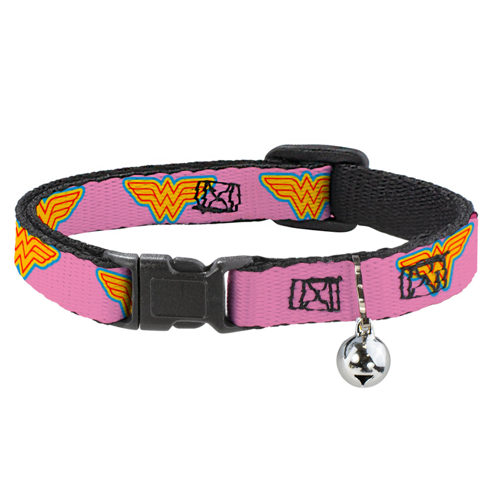 Cat Collar Breakaway - Wonder Woman Logo Pink Blue Yellow Pink