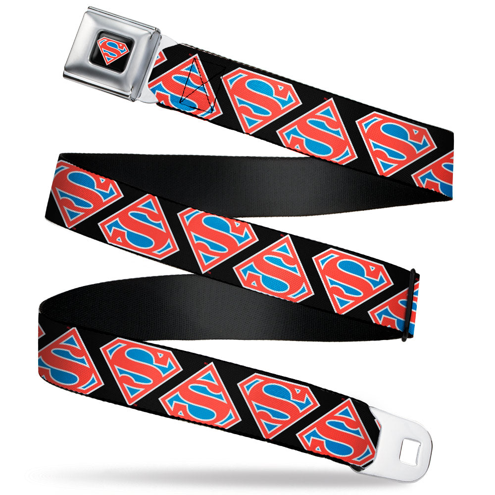 Superman Shield Full Color Black/White/Red/Blue Seatbelt Belt - Superman Shield Flip Americana Black/White/Red/Blue Webbing