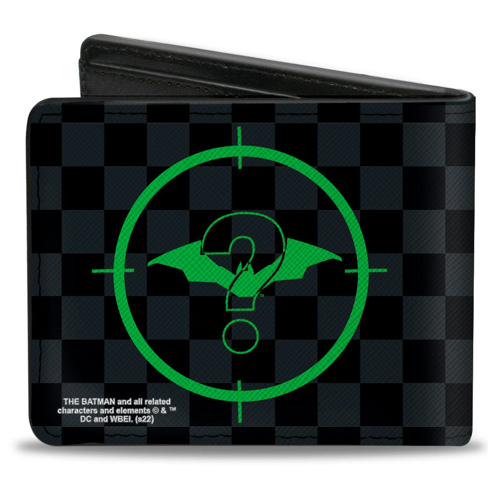 Bi-Fold Wallet - The Batman Movie Batman and Riddler Target Logo Checker Black Gray Green