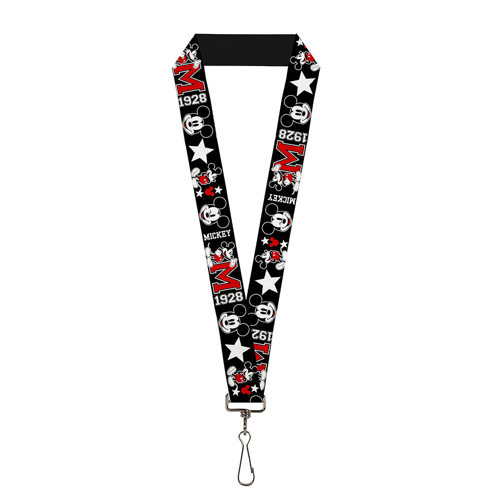 Lanyard - 1.0" - Classic Mickey Mouse 1928 Collage Black White Red