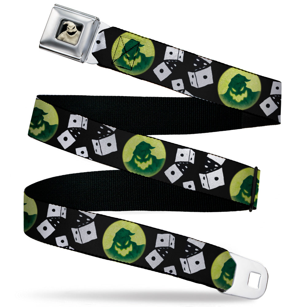 Oogie Boogie CLOSE-UP2 Full Color Seatbelt Belt - Oogie Boogie Moon Shadow/Rolling Dice Black/White Webbing