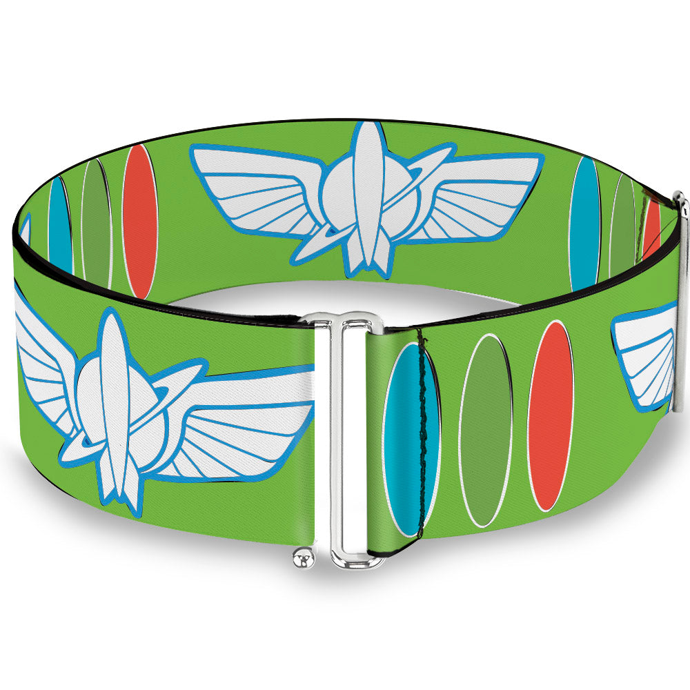 Cinch Waist Belt - Toy Story Buzz Lightyear Bounding Space Ranger Logo Buttons Green White Blue Red