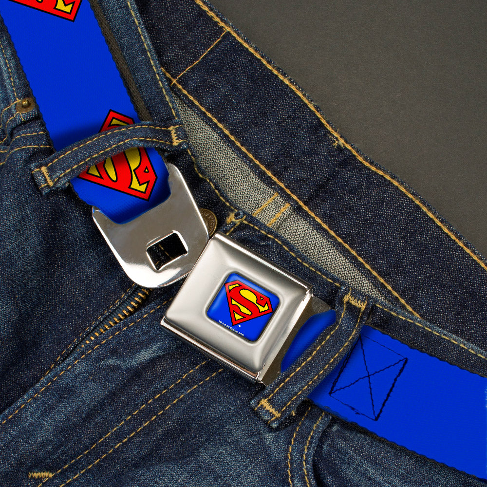 Superman Full Color Blue Seatbelt Belt - Superman Shield Blue Webbing