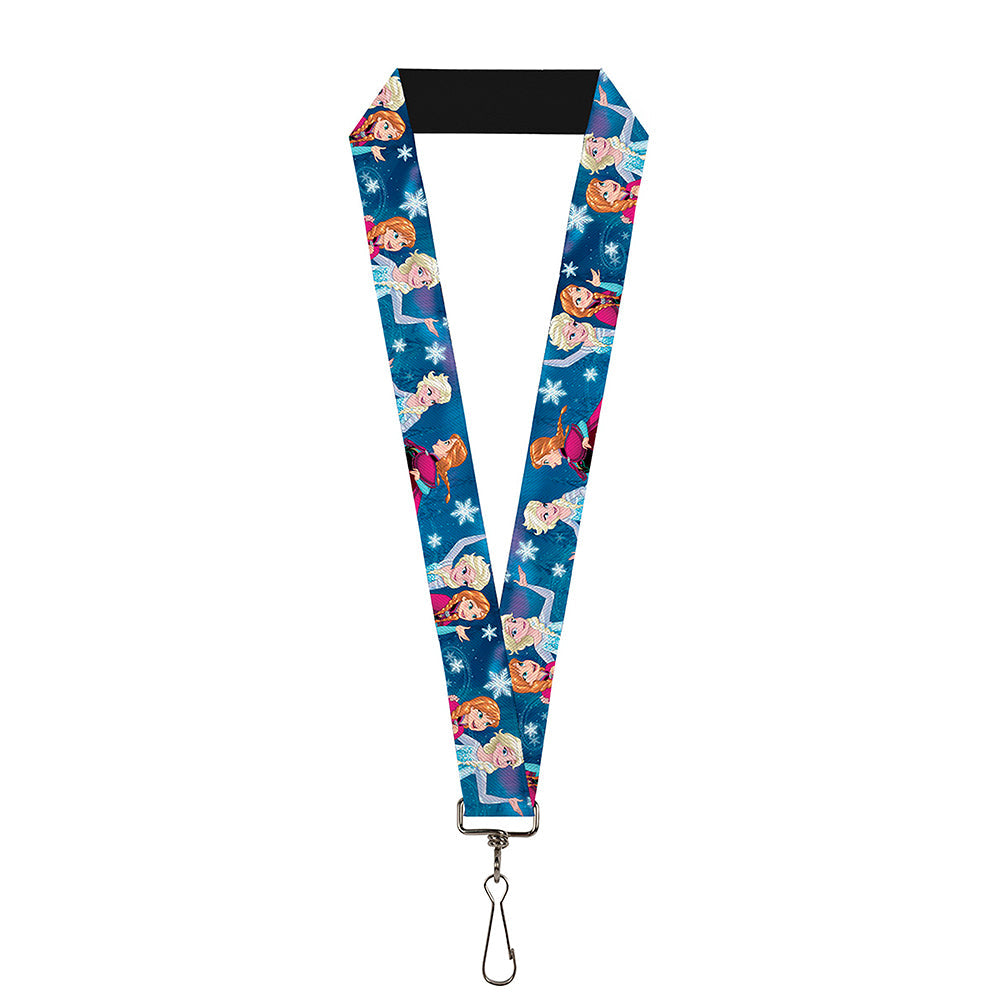 Lanyard - 1.0" - Elsa & Anna 3-Poses Snowflakes Blues