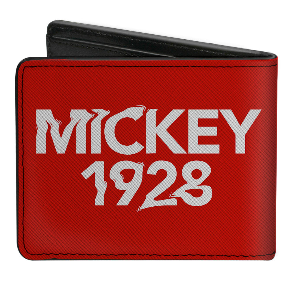 Bi-Fold Wallet - Mickey Mouse Walking Pose + MICKEY 1928 Logo Fade Red Black White