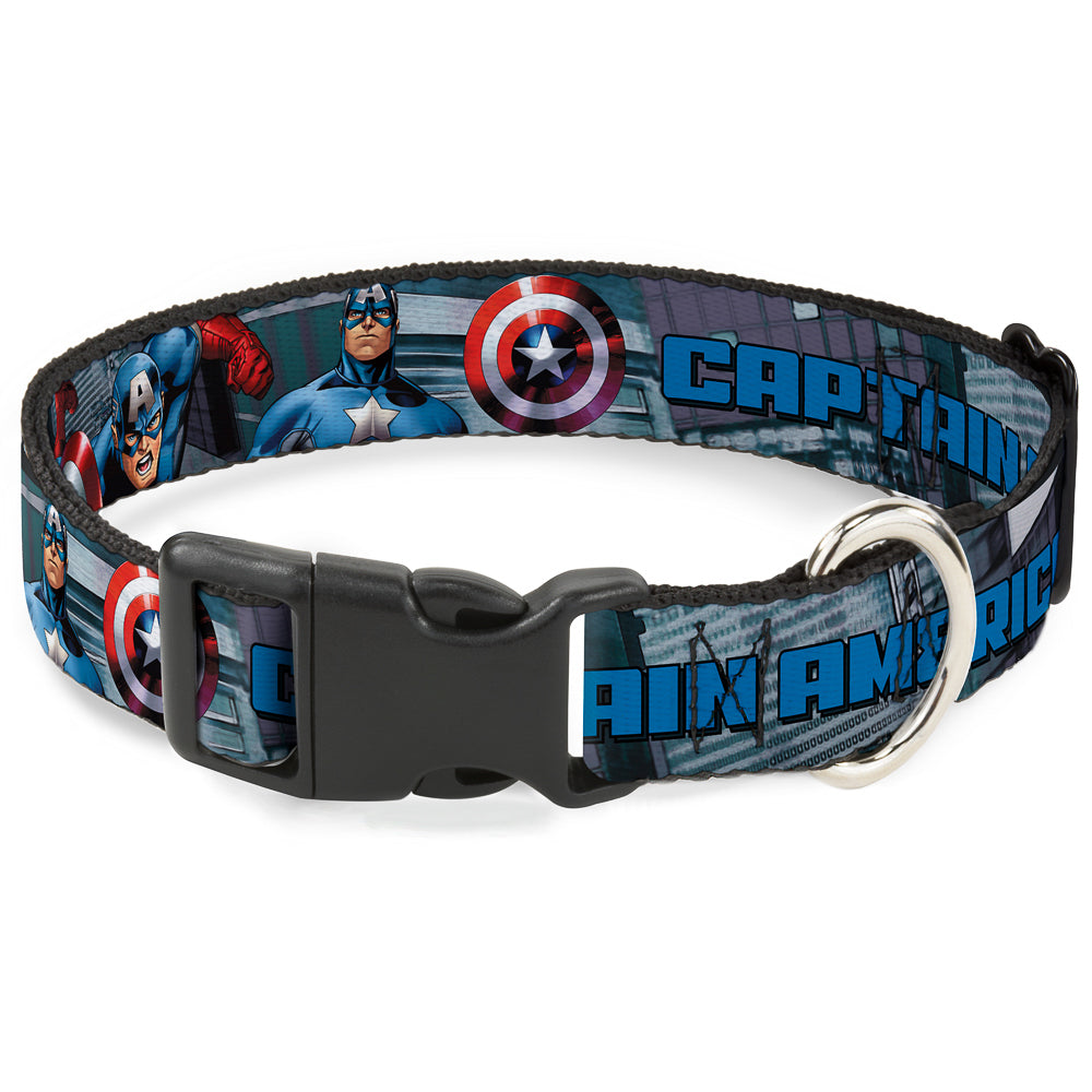 Plastic Clip Collar - CAPTAIN AMERICA w/Avengers Logo Cityscape