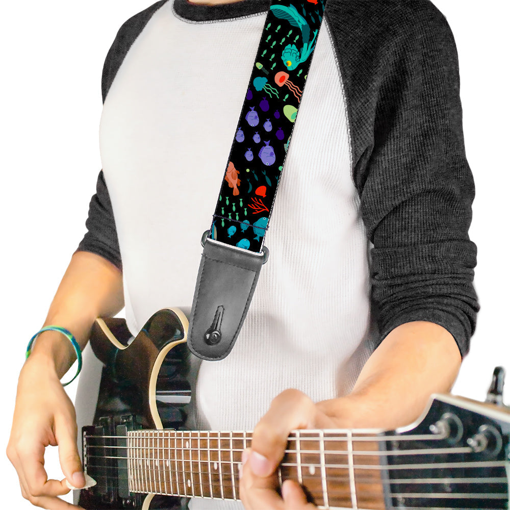 Guitar Strap - Luca Isola del Mar Luca and Alberto Sea Monsters School of Fish Collage Black