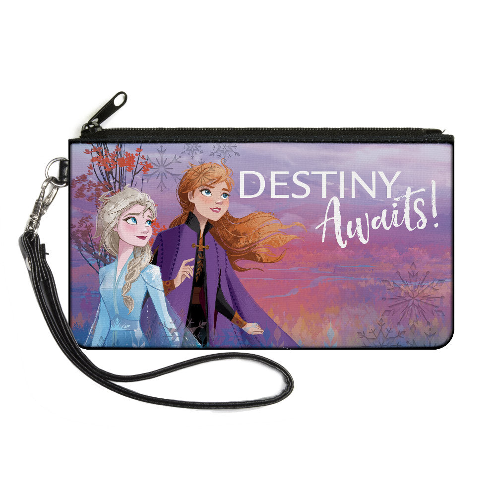 Canvas Zipper Wallet - SMALL - Frozen II Elsa and Anna Pose DESTINY AWAITS! Purples Pinks Blues White