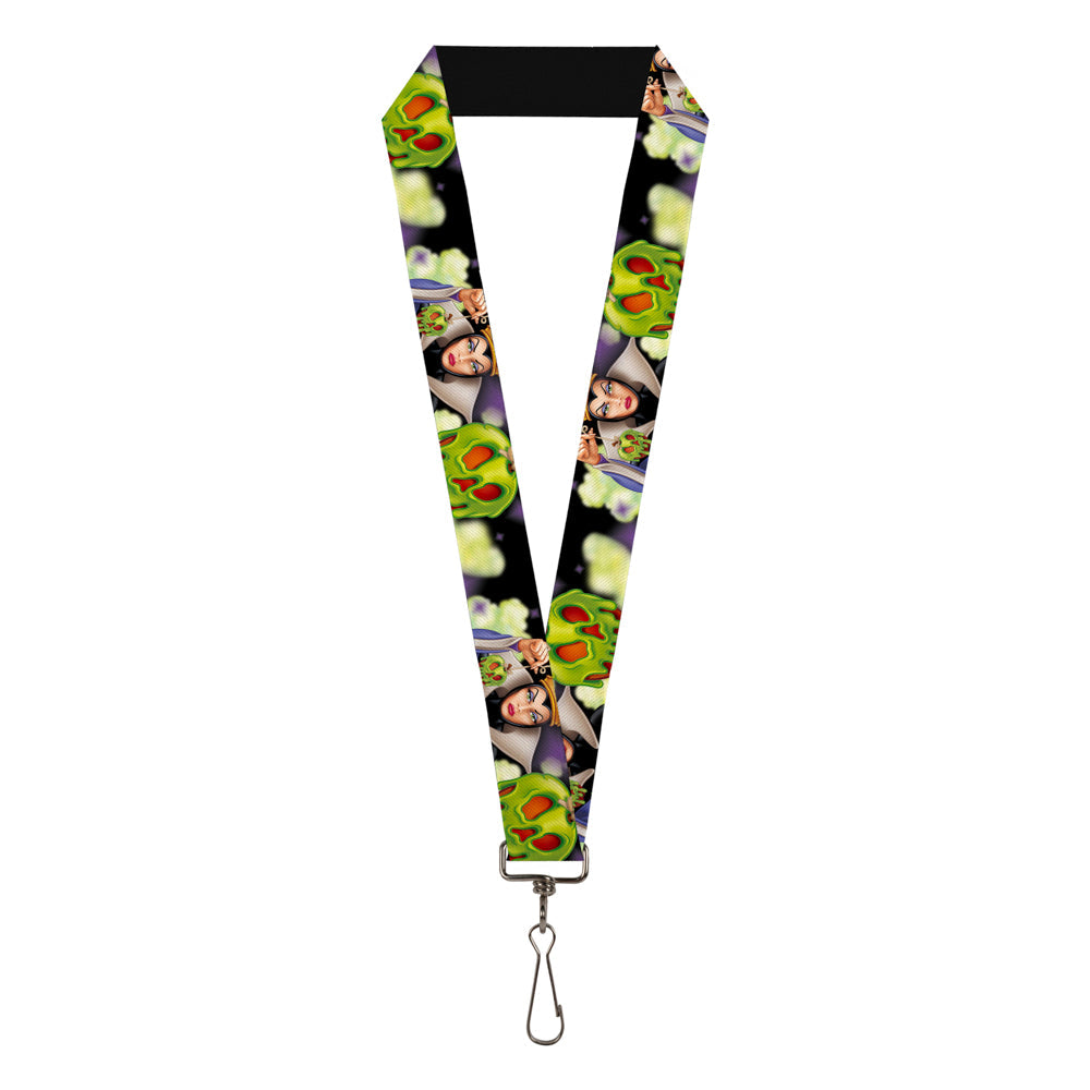 Lanyard - 1.0" - Evil Queen Poisoned Apple Pose Poisoned Apple CLOSE-UP Black Greens Purples