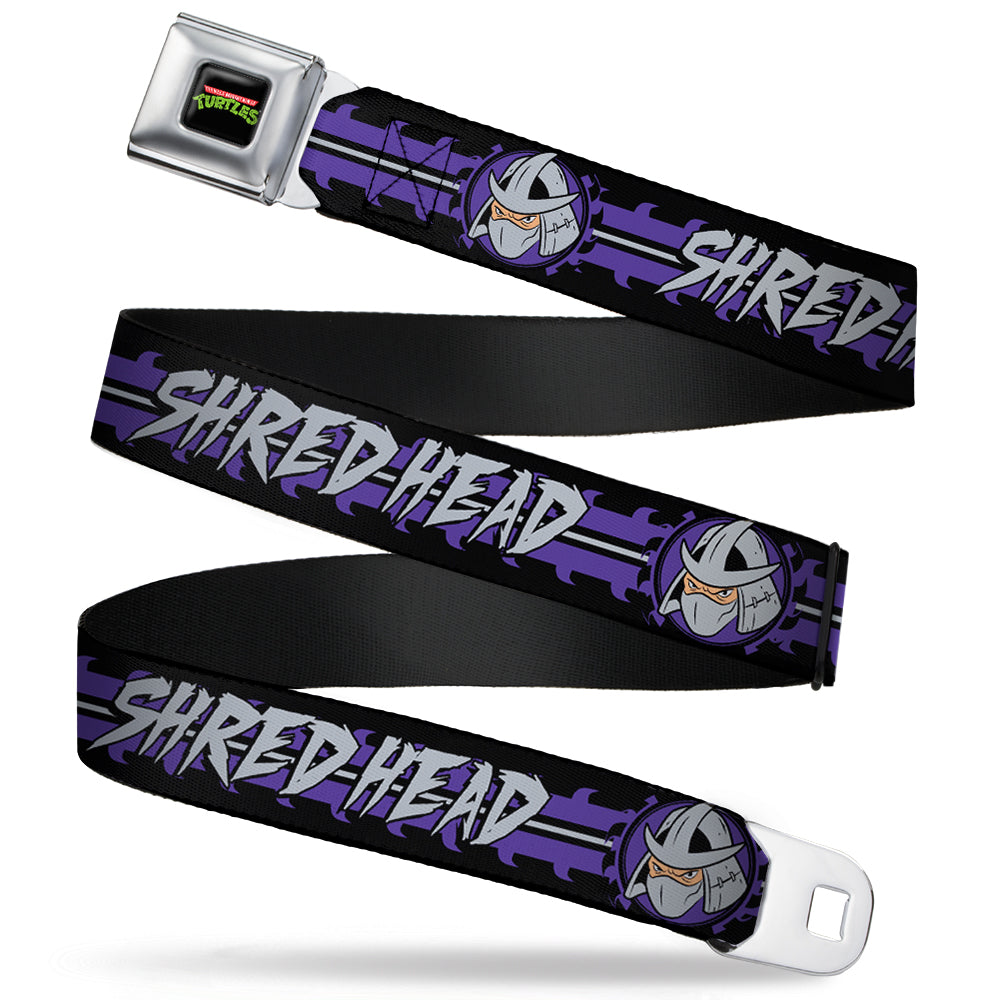 Classic TMNT Logo Full Color Seatbelt Belt - Shredder 2-Action Poses Gray/Purple Webbing