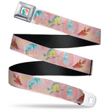 The Little Mermaid Ariel Silhouette Pose Full Color White/Multi Color Seatbelt Belt - The Little Mermaid Flounder and Sebastian Under the Sea Pinks Webbing