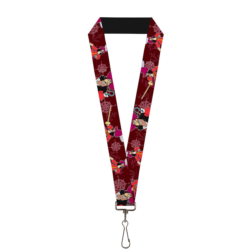 Lanyard - 1.0" - Captain Hook Poses Nautical Elements Burgundy