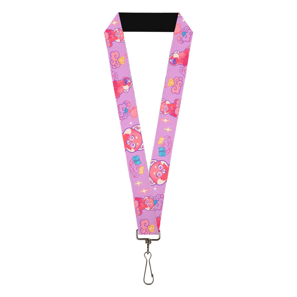 Lanyard - 1.0" - Turning Red Red Panda Mei Cloud Poses and Icons Collage Lavender Pinks