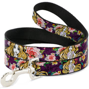 Dog Leash - Rapunzel Poses/Floral Collage Sketch Purple