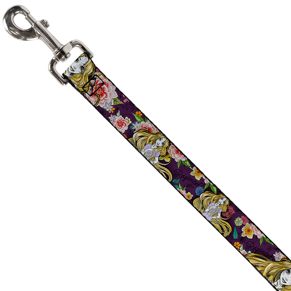 Dog Leash - Rapunzel Poses/Floral Collage Sketch Purple