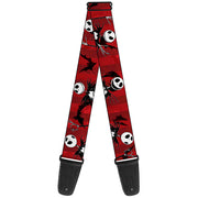 Guitar Strap - Nightmare Before Christmas Jack Poses Bats Red Stripe