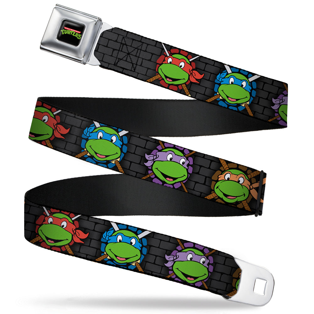 Classic TMNT Logo Full Color Seatbelt Belt - Classic Teenage Mutant Ninja Turtles Expessions/Battle Gear Gray/Multi Color Webbing