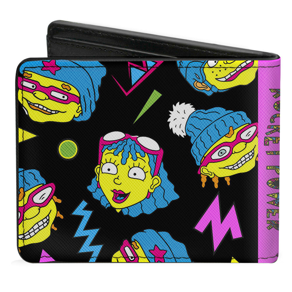 Bi-Fold Wallet - ROCKET POWER 4-Character Faces Scattered Black Multi Neon