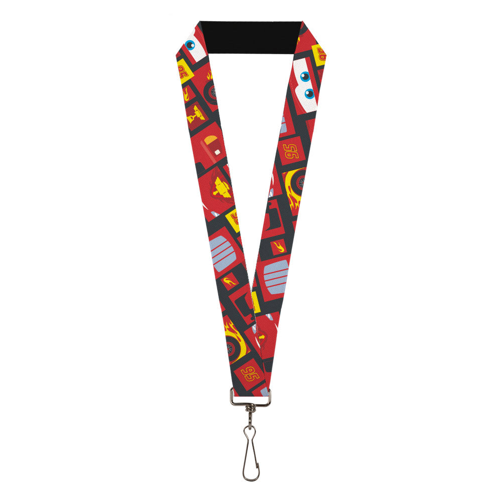 Lanyard - 1.0" - Cars Lightning McQueen Icon Blocks Collage Charcoal Multi Color