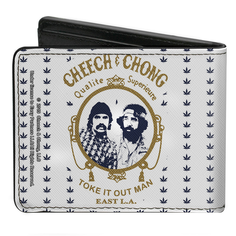 Bi-Fold Wallet - CHEECH & CHONG Rolling Papers Mirror Pot Leaves White Blue Gold