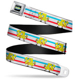 SpongeBob SquarePants Logo2 Full Color Black Seatbelt Belt - Mocking SpongeBob Pose Stripe White/Blue/Red Webbing