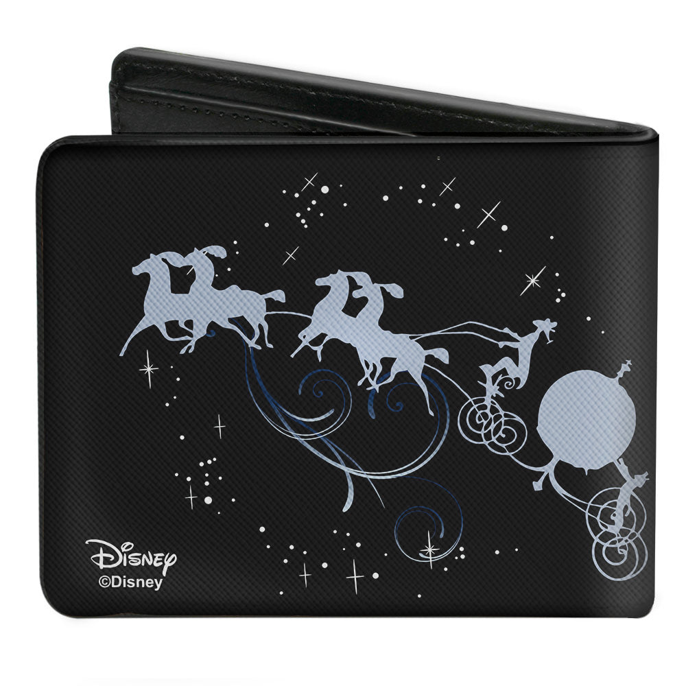 Bi-Fold Wallet - Cinderella COUNTDOWN TO MIDNIGHT Pose + Pumpkin Coach Silhouette Black Blues White