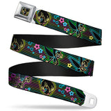 Electric Tinkerbell Face Full Color Black Multi Neon Seatbelt Belt - Electric Tinkerbell Poses/Stripes Black/Multi Neon Webbing