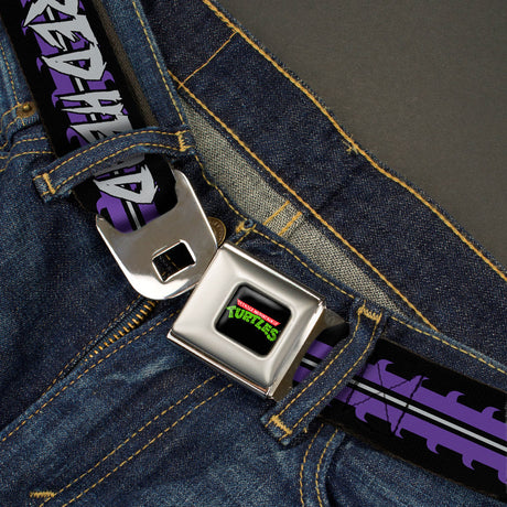 Classic TMNT Logo Full Color Seatbelt Belt - Shredder 2-Action Poses Gray/Purple Webbing