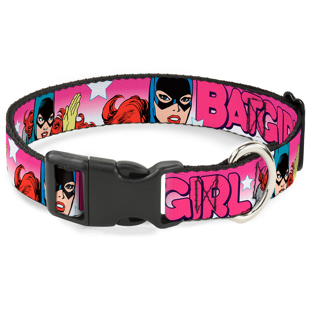 Plastic Clip Collar - BATGIRL Bubble Letters w/Stars Pink/White