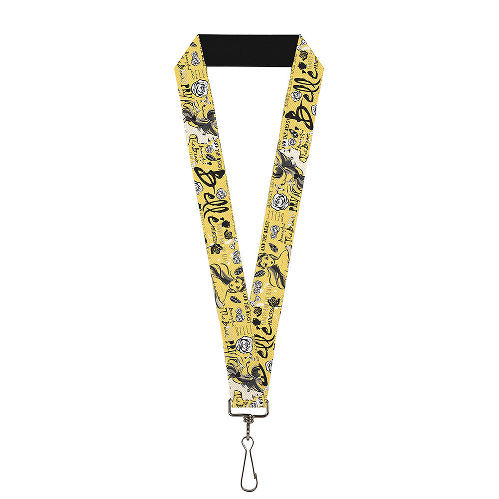 Lanyard - 1.0" - BELLE Sketch Poses Flowers Bows Light Yellow Black