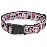 Plastic Clip Collar - The Nightmare Before Christmas Jack and Sally Doodles Pinks/Black