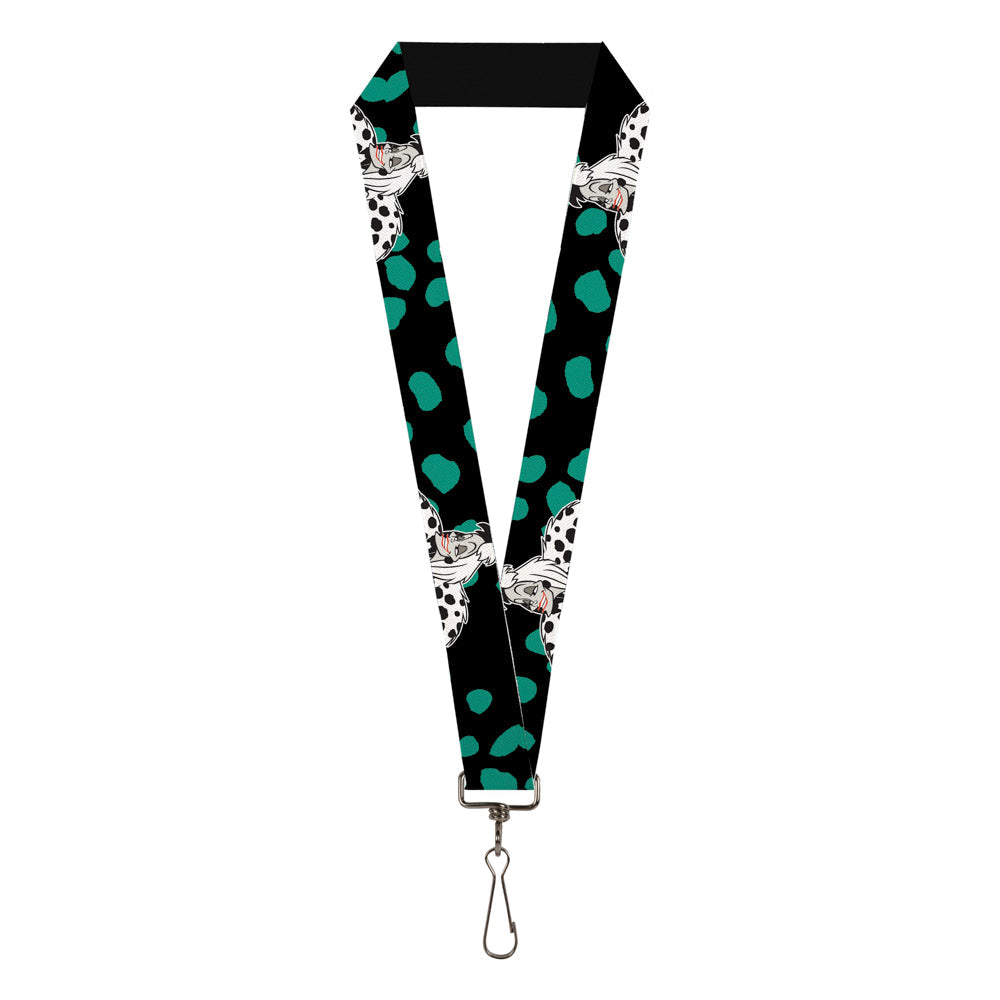 Lanyard - 1.0" - Cruella De Vil Smiling Spotted Fur Pose Spots Black Green