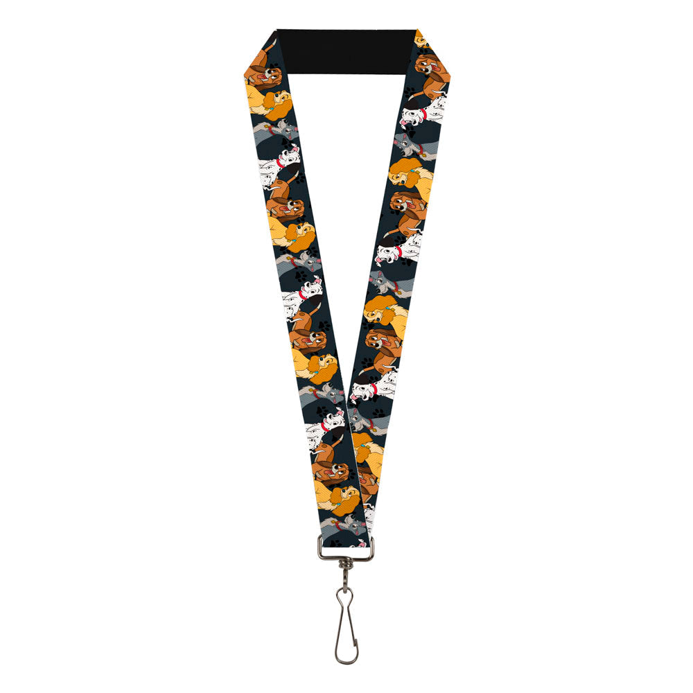 Lanyard - 1.0" - Disney Dogs 4-Dog Group Collage Paws Gray Black